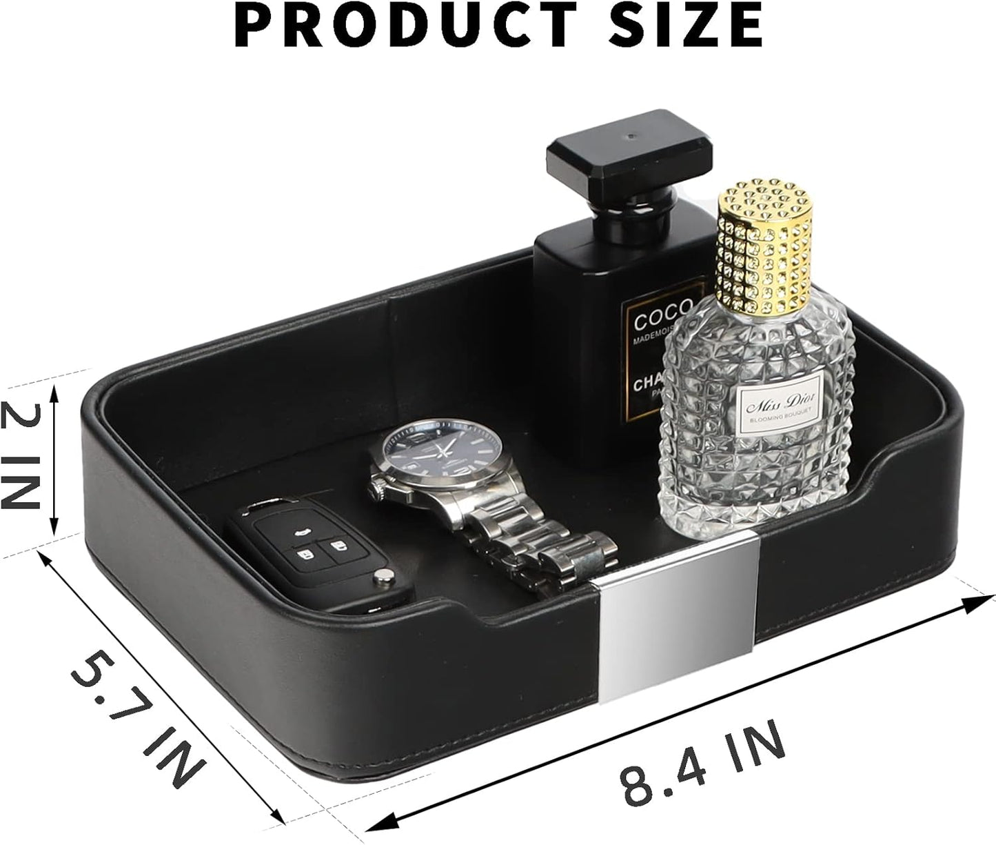 Leather Tray Organizer Valet Tray Key Tray for Entryway Table Desktop / 9 x 6.2 x 2.2 / Black