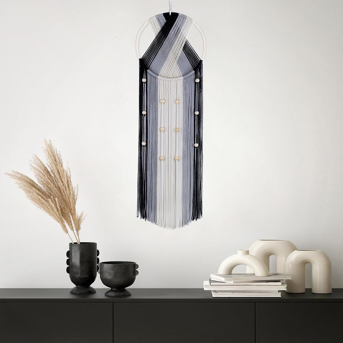 Bohemian Macrame Wall Hanging / Black and Grey