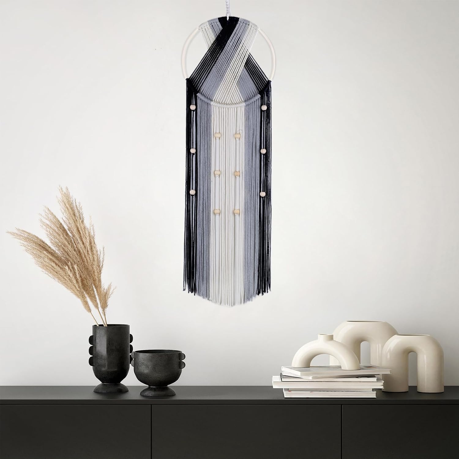 Bohemian Macrame Wall Hanging / Black and Grey