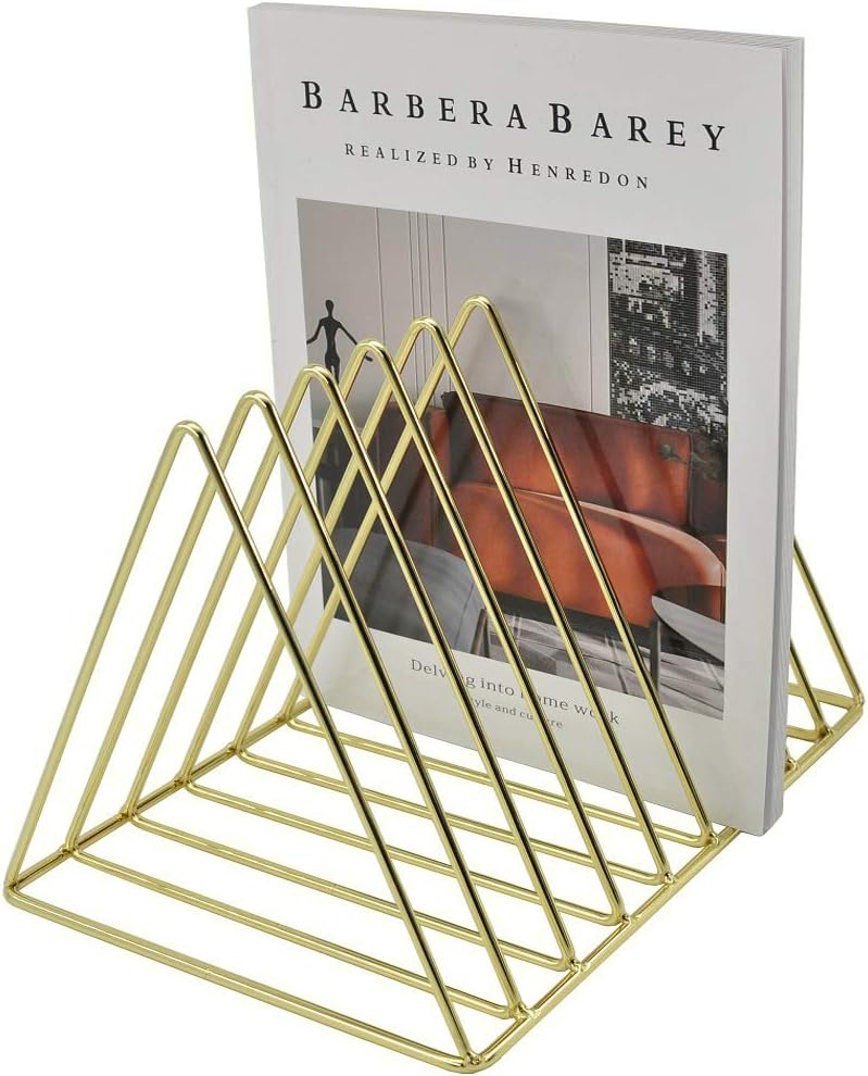 9 Slot Magazine Rack Book Record Holder, Desktop Iron Storage Rack Bookshelf Multifunction Triangle File Organizer