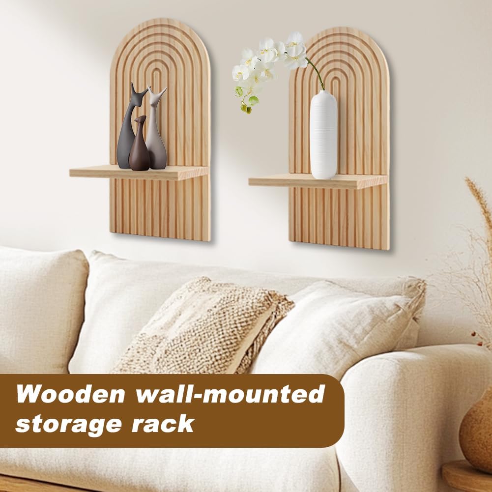 Modern Arched Wooden Hanging Shelves Rainbow Wall Candle Holder Bohemian Floating / Wood / Set of 2