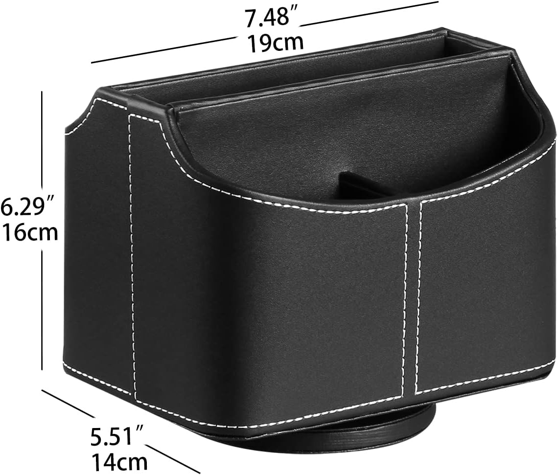 Remote Control Holder 360 Degrees Rotatable Desk Stationery Supply Organizer PU Leather / A Black