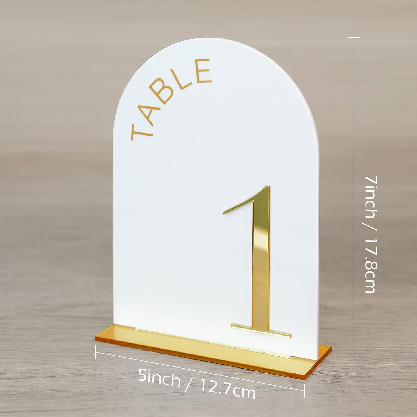 White Arch Wedding Table Numbers 1-15, Gold Numbers and Stands | 15 Pack 5x7 Inch White Arch Acrylic Sign with Raised
