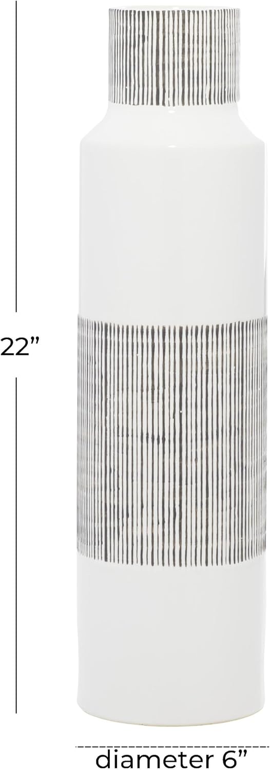 Ceramic Vase / White / Grey / 6 x 6 x 22