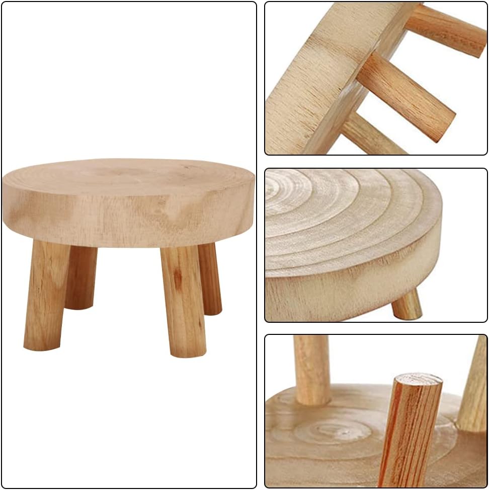 Small Solid Wood Garden Plant Pot Riser Display Stands Flower Pot Holder Indoor Round / 5.5 Inch