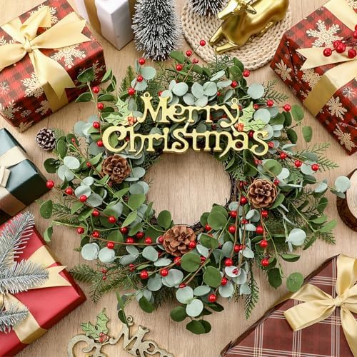 Zeyune 4 Pcs 14" Christmas DIY Green Wreath Artificial Wreath, Chic Style