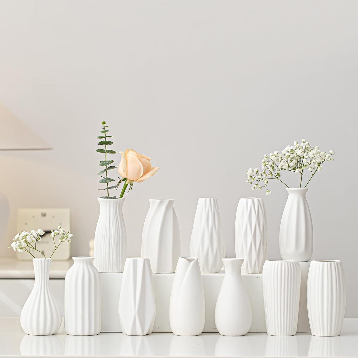 White Ceramic Vase / White-st-12 / Set of 12