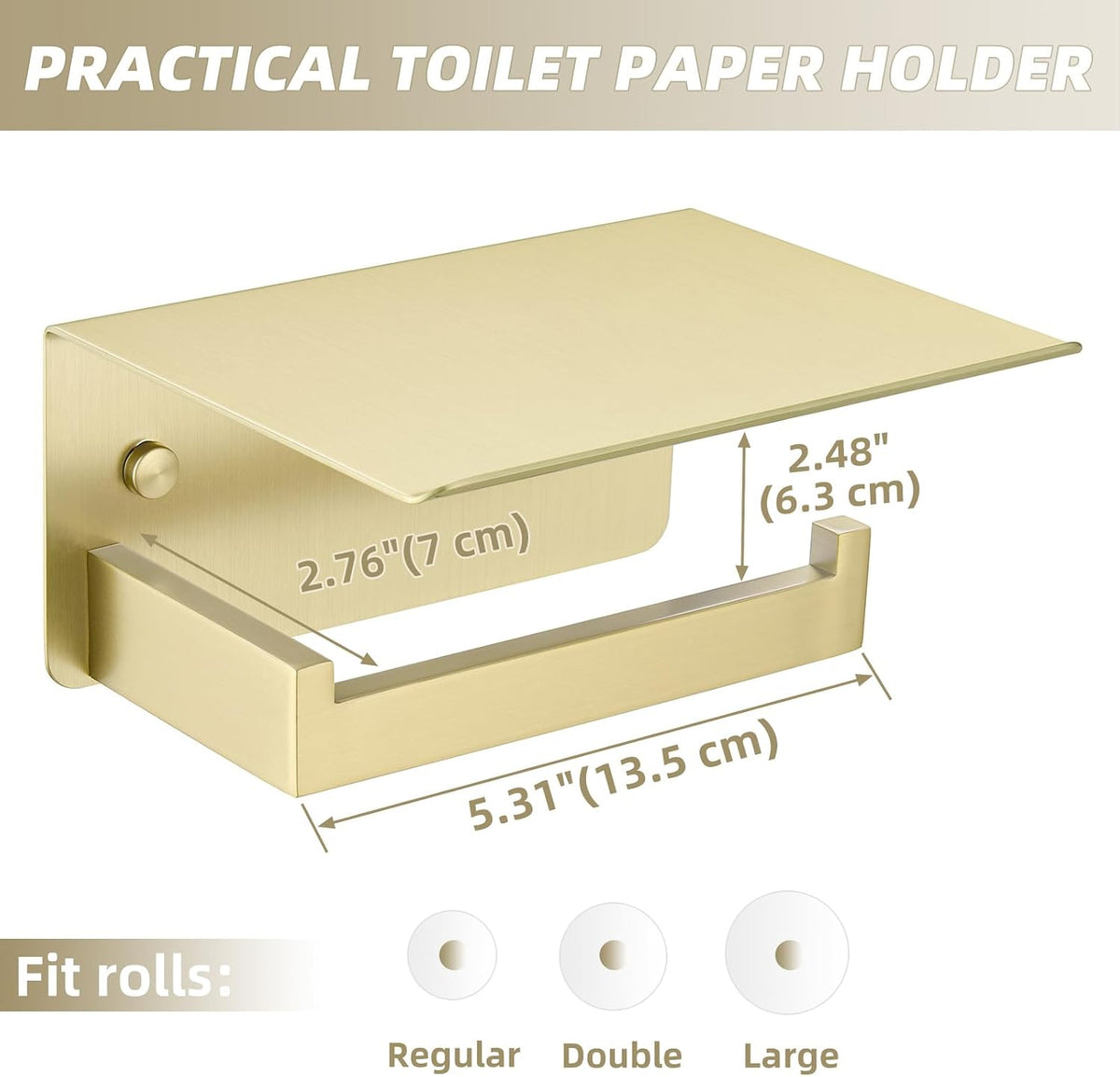 APLusee Brushed Gold Toilet Paper Holder with Shelf, 304 Stainless Steel Wall Mount Tissue Roll Holder for Bathroom