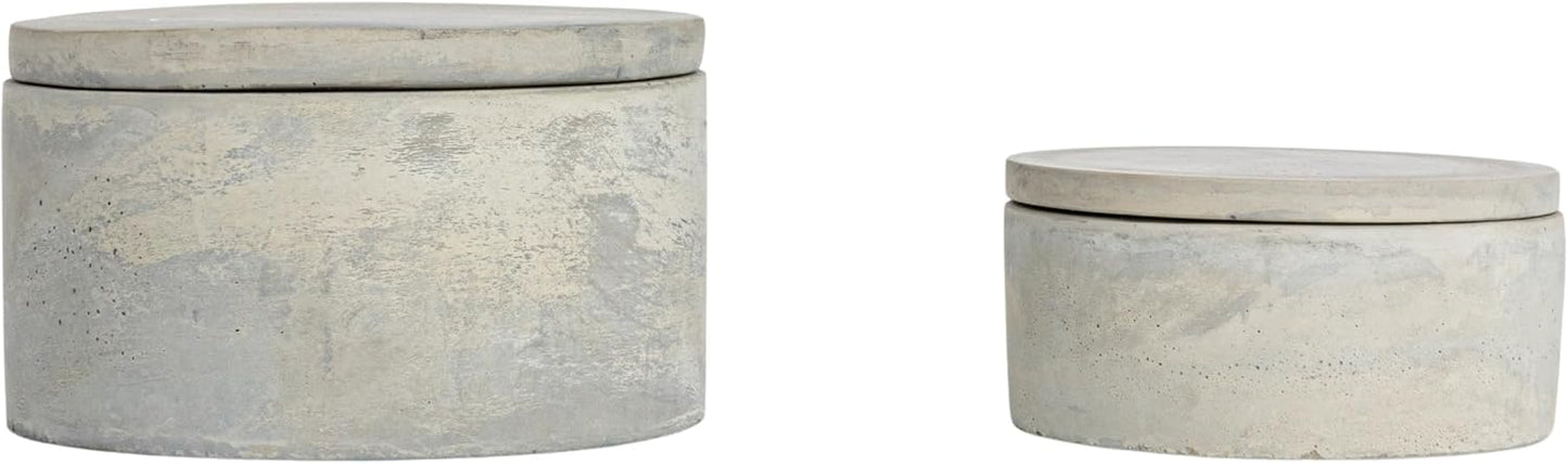 A75500081 Round Decorative Cement Lids Boxes / Small / Industrial / Grey / Set of 2