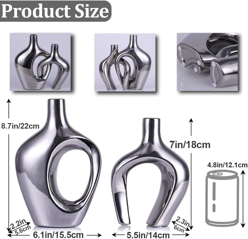 Hollow Ceramic Vases / Silver / Set of 2