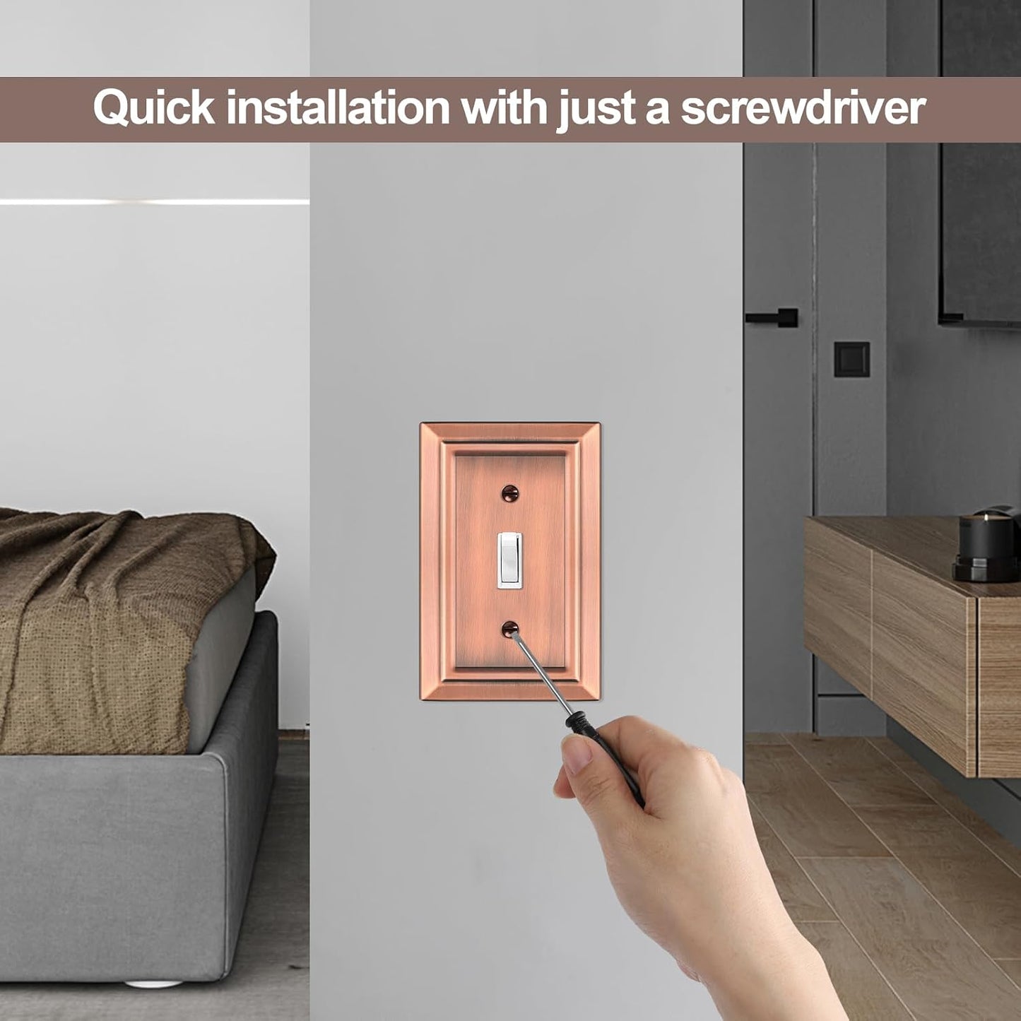 Metal Wall Plate for Light Switch, Applicable to Single Toggle, 6 Pack | Decorative Antique Copper Light Switch Cover