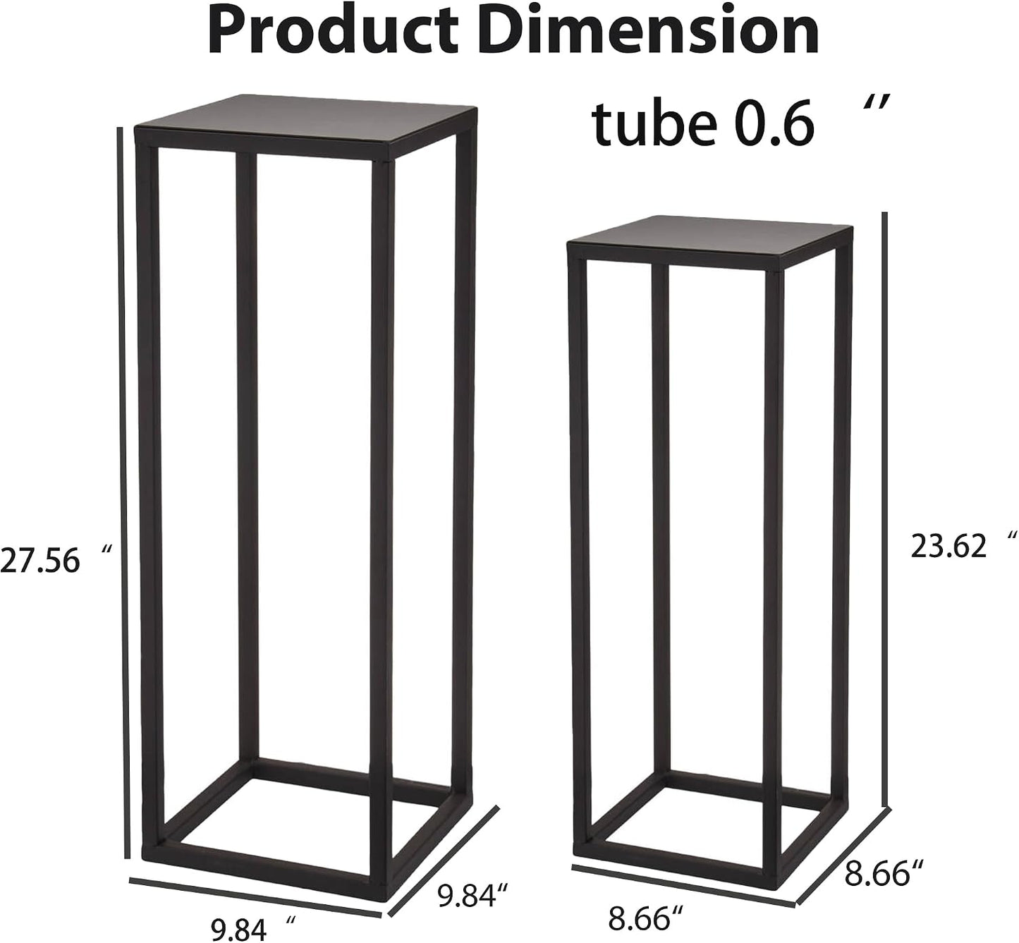 Black Plant Stand Indoor Pack of 2, No Assembly Required Metal Pedestal Flower Stand, Upgraded 0.6" Heavy Duty Column