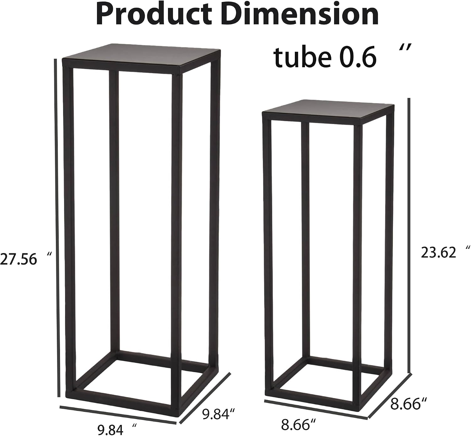 Black Plant Stand Indoor Pack of 2, No Assembly Required Metal Pedestal Flower Stand, Upgraded 0.6" Heavy Duty Column