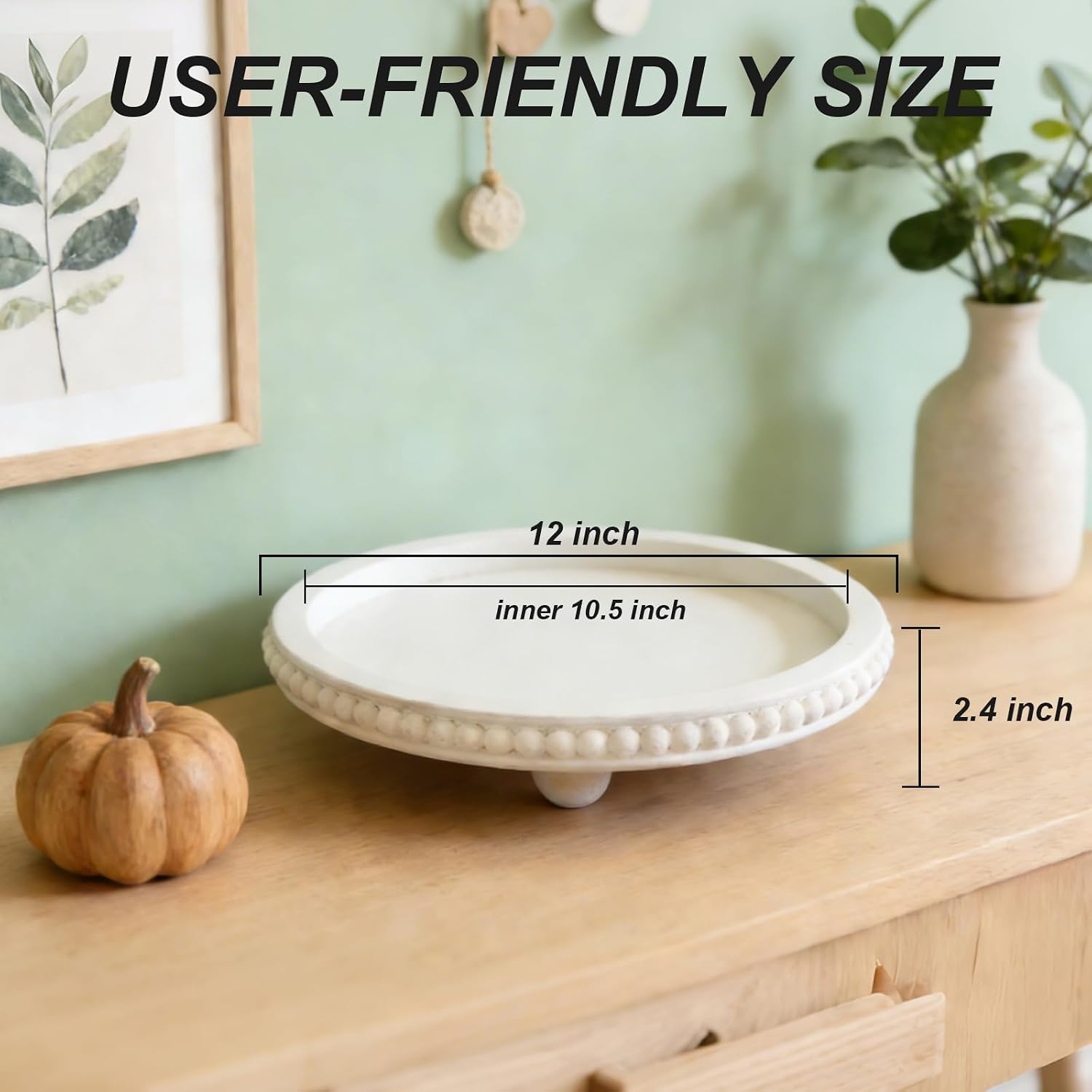 Round Wooden Tray for Decor / White