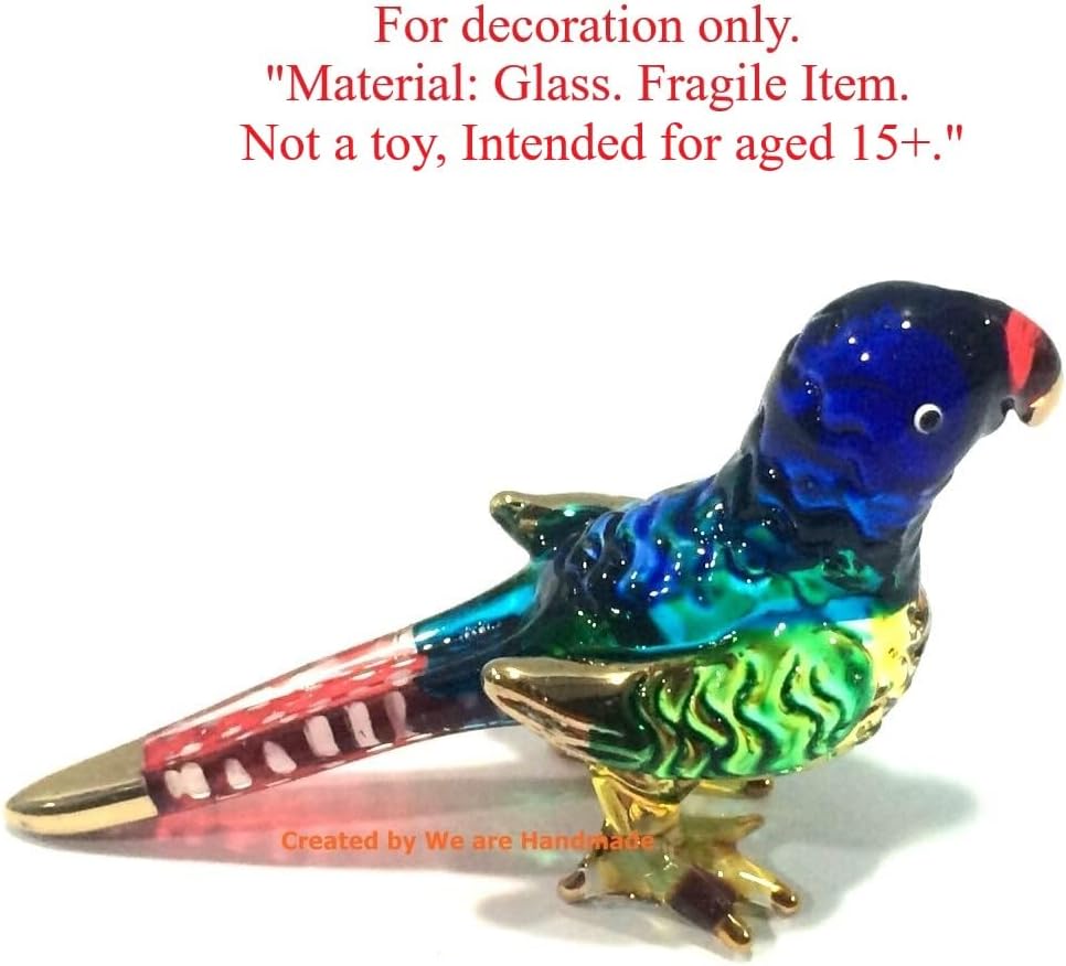Handmade Mini Blown Glass 2" Parrot Bird Fantasy Figurine Art / Blue
