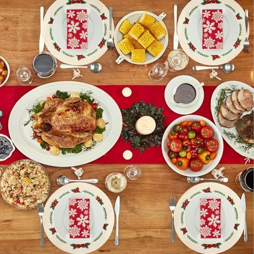 Whaline 4Pcs Round Christmas Flower Placemats Embroidered Xmas Poinsettia Place Mats Decorative Dinner Table Mats for Holiday Party Decor