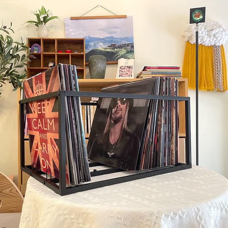 OrigoDeco Vinyl Record Storage Holder on Wheels - With Dust Cover - Holds up to 100 LP - Album Holder Display Stand