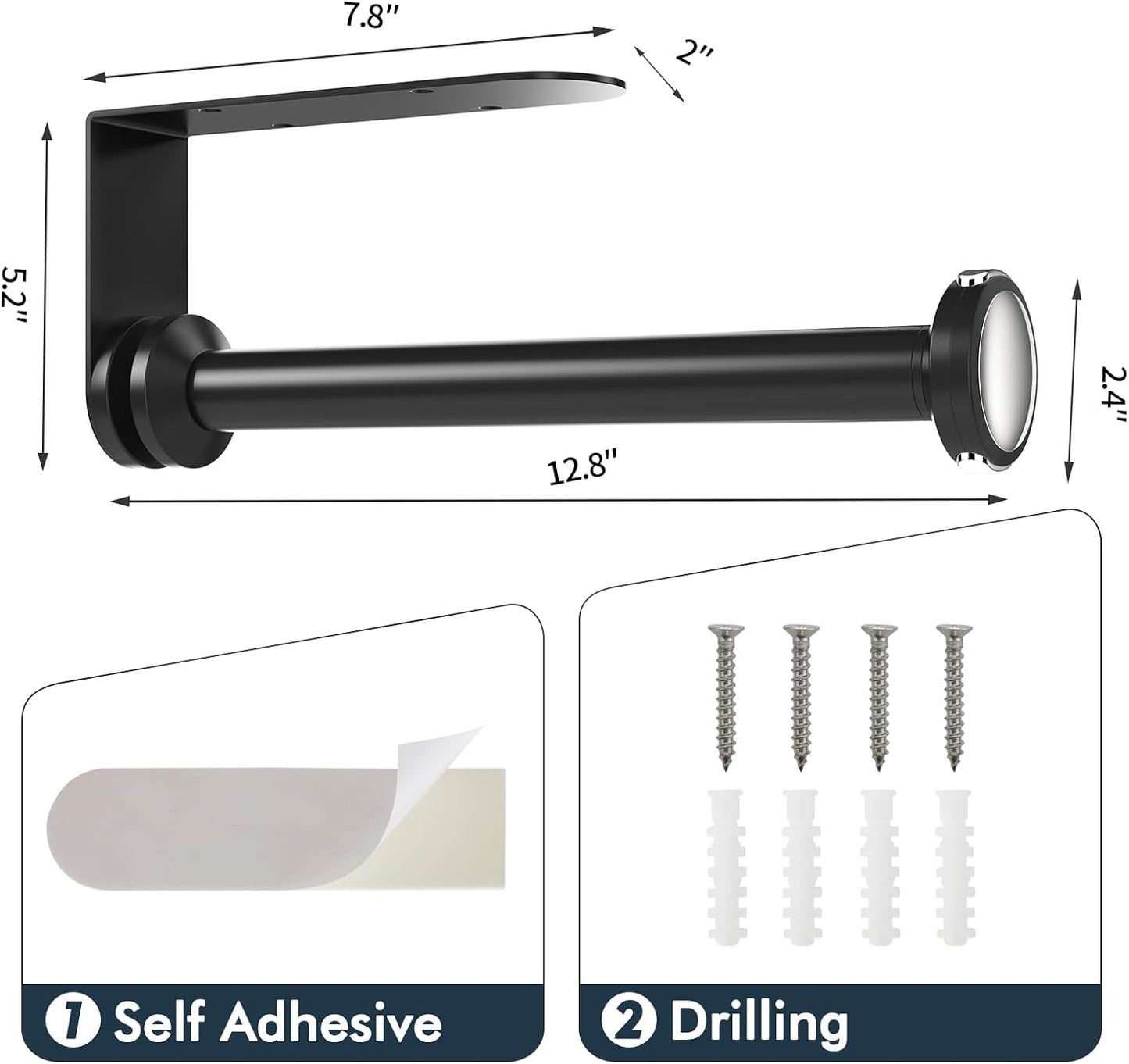 theaoo Under Cabinet Paper Towel Holder, One-Hand Tear, Wall Mount, Black | Quick Release Knob For Easy Roll Loading.