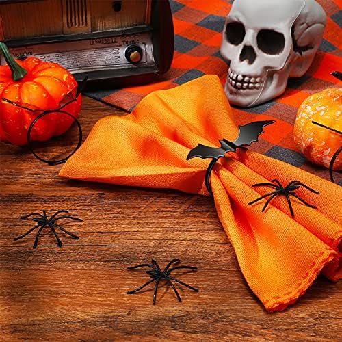 Chengu 6 Pcs Halloween Napkin Rings Bat Ring Holder Black Metal Table Decor