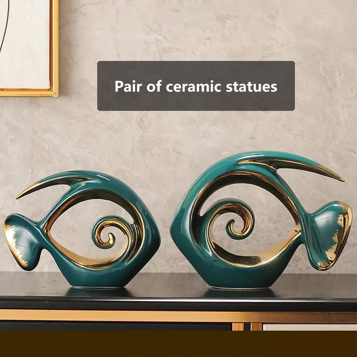 Ceramic Statues Angelfish Home Decor Modern Style Figurine Green and Gold / Green and Glod