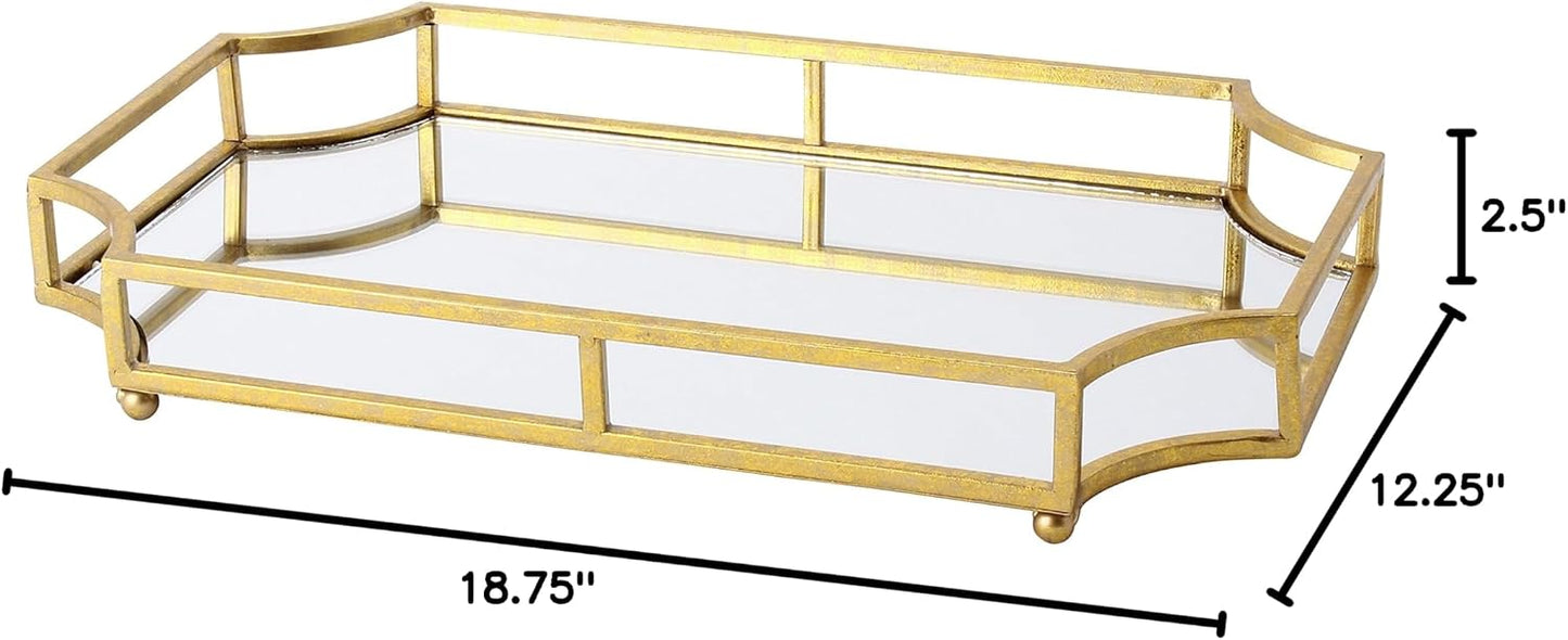 Ciel Metal Mirrored Ornate Scalloped Decorative Tray / 18.8 x 12.3 x 2.5 / Gold