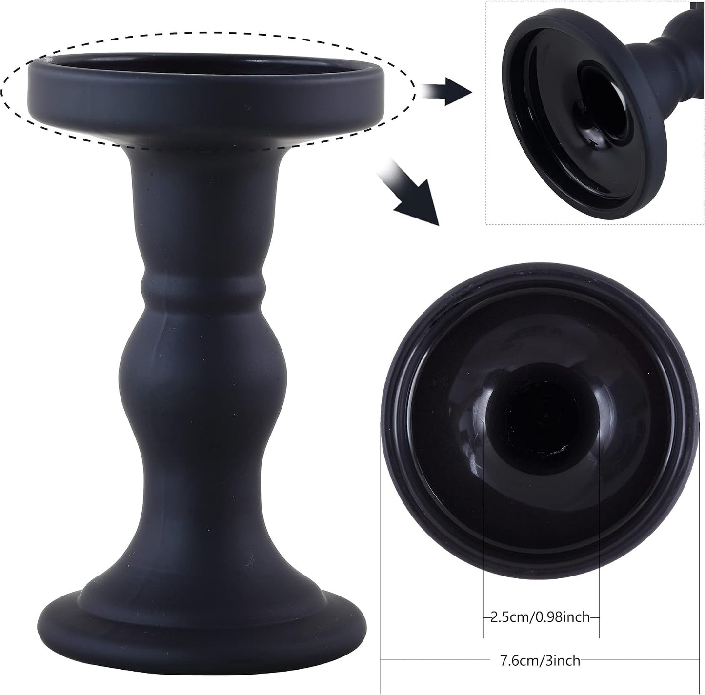 GMWD 3 Pcs Black Glass Candle Holder Set Clear, Candlesticks Holders Pillar Taper Candles Tealight Stand for Wedding