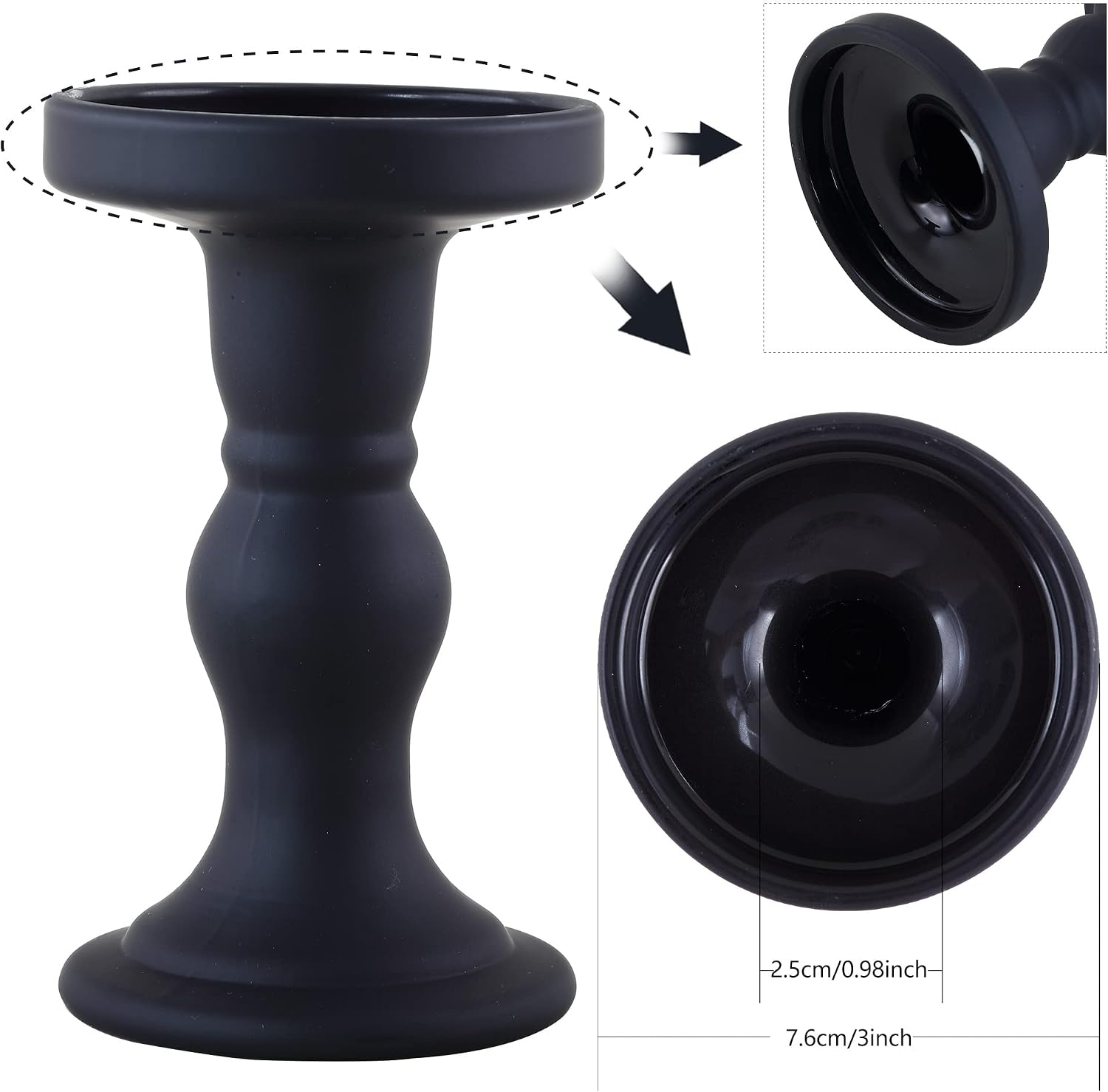 GMWD 3 Pcs Black Glass Candle Holder Set Clear, Candlesticks Holders Pillar Taper Candles Tealight Stand for Wedding