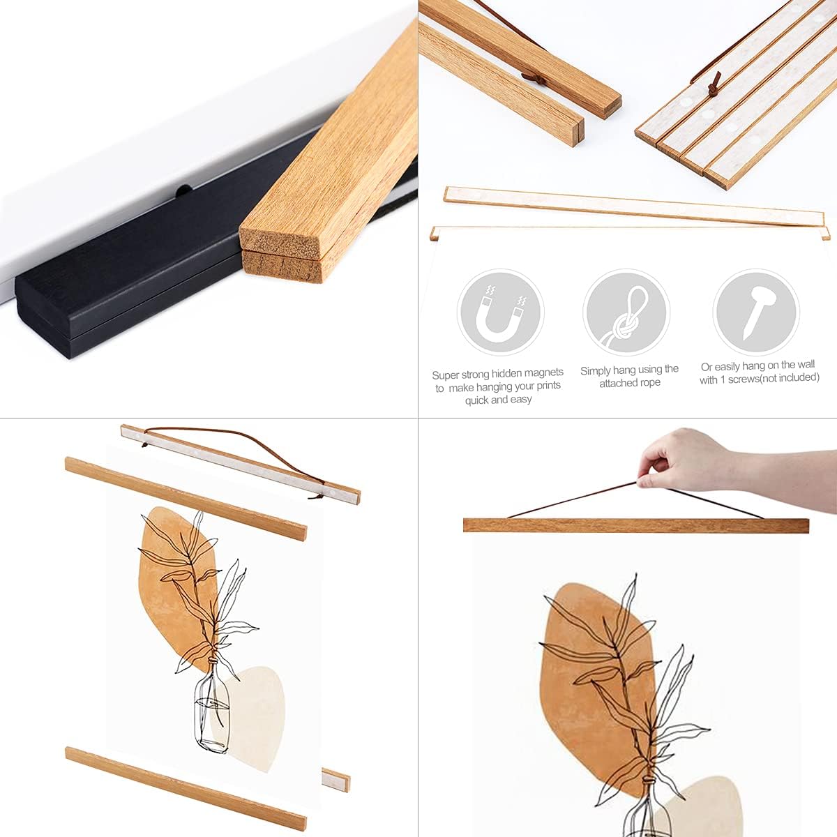 Ywlake Magnetic Poster Hanger, 24x36 24x18 24x32 Poster Frame Wood Wooden Magnet Print Posters Dowel Scroll Hanger