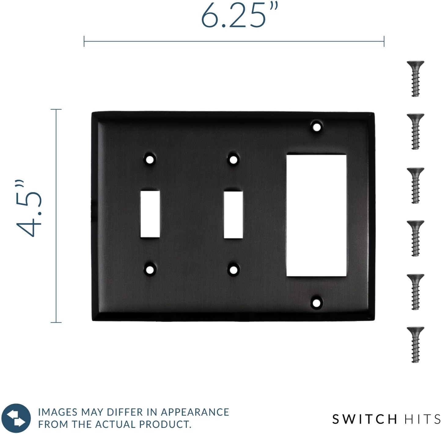 Satin Nickel Black Outlet Wall Plate | 2 Toggle - 1 GFI Rocker | 6.25" x 4.5" | Hand-Polished Brass Construction