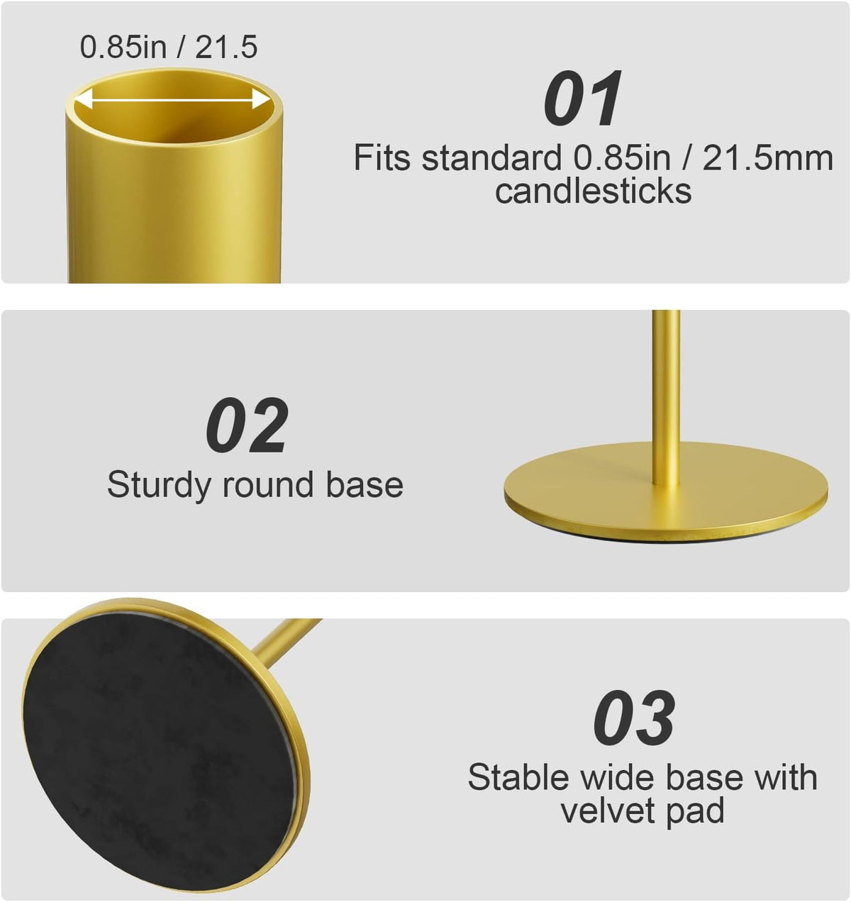 zeochyni Set of 24 Gold Taper Candle Holder Bulks for Wedding, Party Decor | Tall Metal Candlestick Holders with