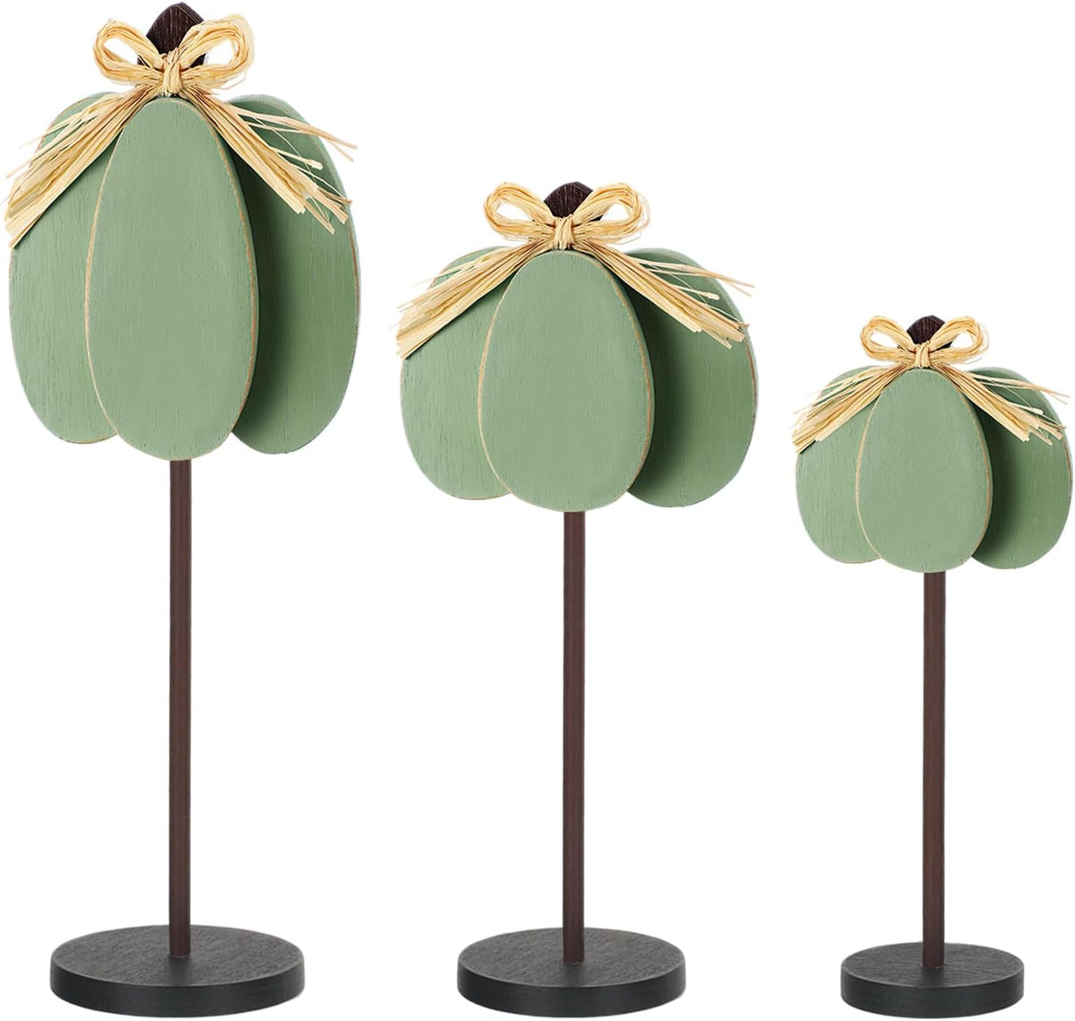 Thyle 3 Pcs Fall Pumpkin Decor, Wooden, Pale Green