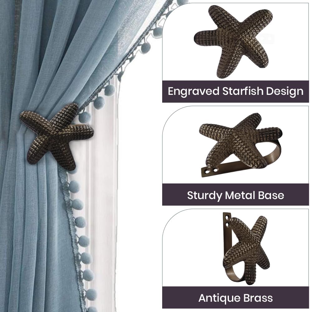 The Metal Magician Metal Nautical Starfish Curtain Holdback & Curtain Holder for Home, Bedroom & Office (Starfish