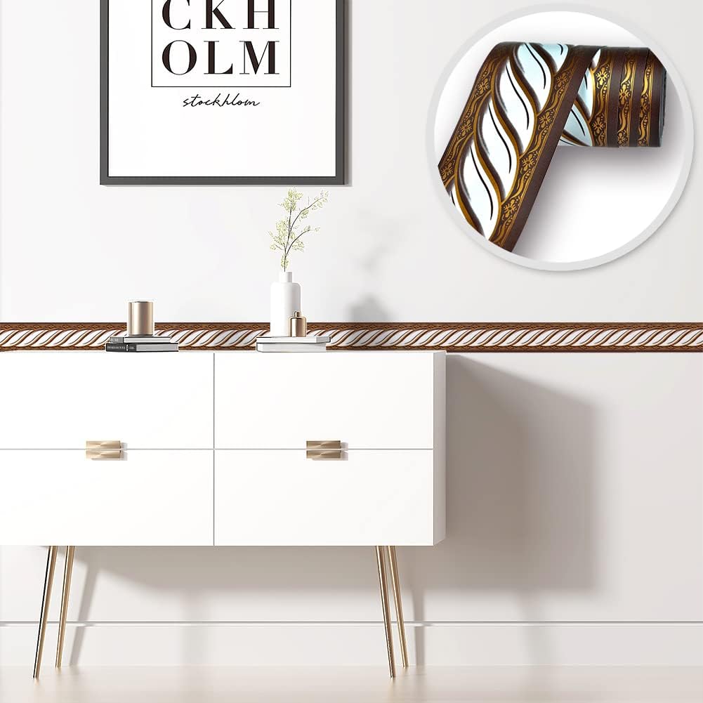 Peel and Stick Wallpaper Border Removable Self Adhesive Abstract Damask / Brown/white / 2 x 393.7