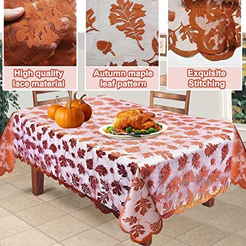 Thanksgiving Tablecloth 60 × 84 Inch for 6-8 Seats Maples Leaves Lace