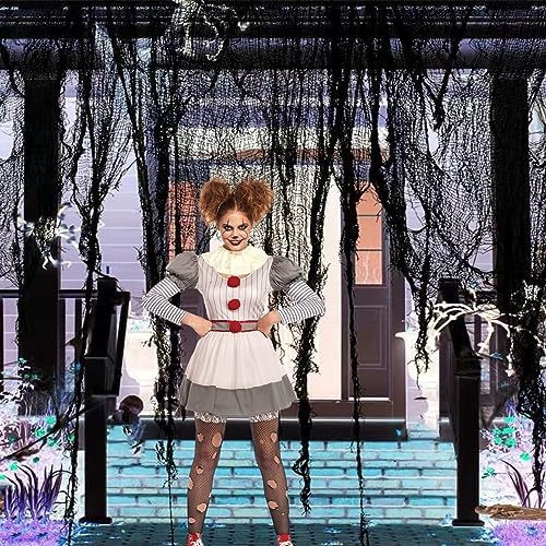 Niurui 400 x 39 inch Large Size Creepy Cloth Black Halloween Scary Spooky Cloth-Windows Doorways Gauze Cobweb Spider webs Decorations for Halloween Party Haunted House Decor