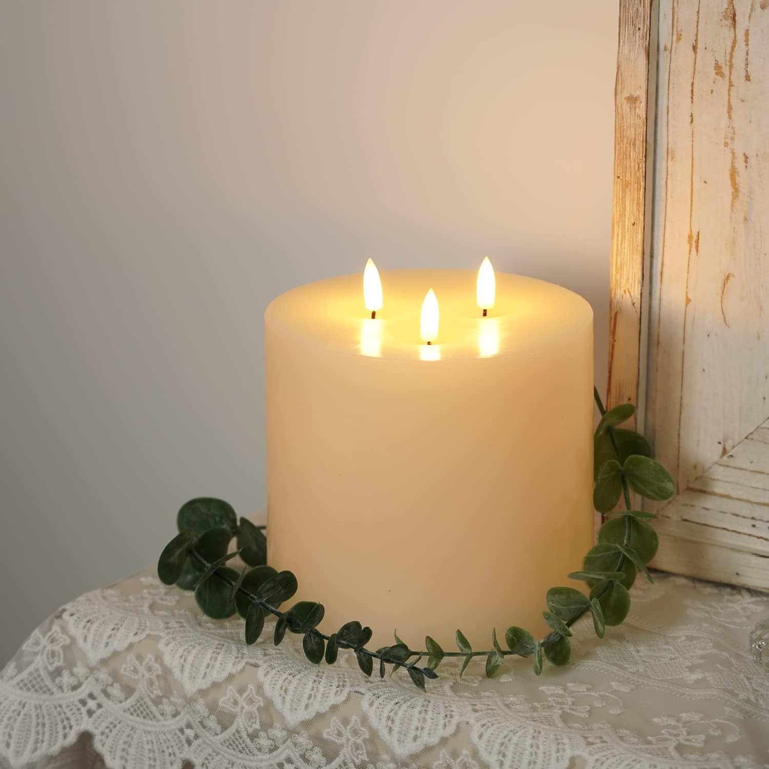 Amagic 3 Wick Extra Large Flameless Pillar Candles with Timer Remote, Ivory | 6"x6" Real Wax Battery Operated LED