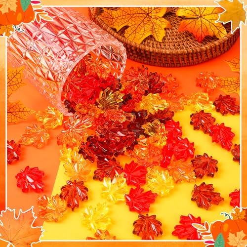 120Pcs Fall Thanksgiving Ornaments, Maple Leaves Vase Filler