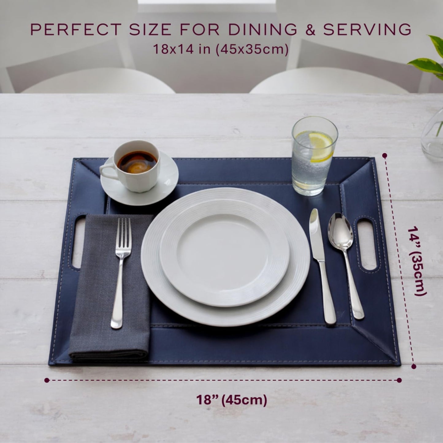 PLACEsMAT 2-in-1 Faux Leather Placemat & Serving Tray / Blue & Taupe / Set of 4