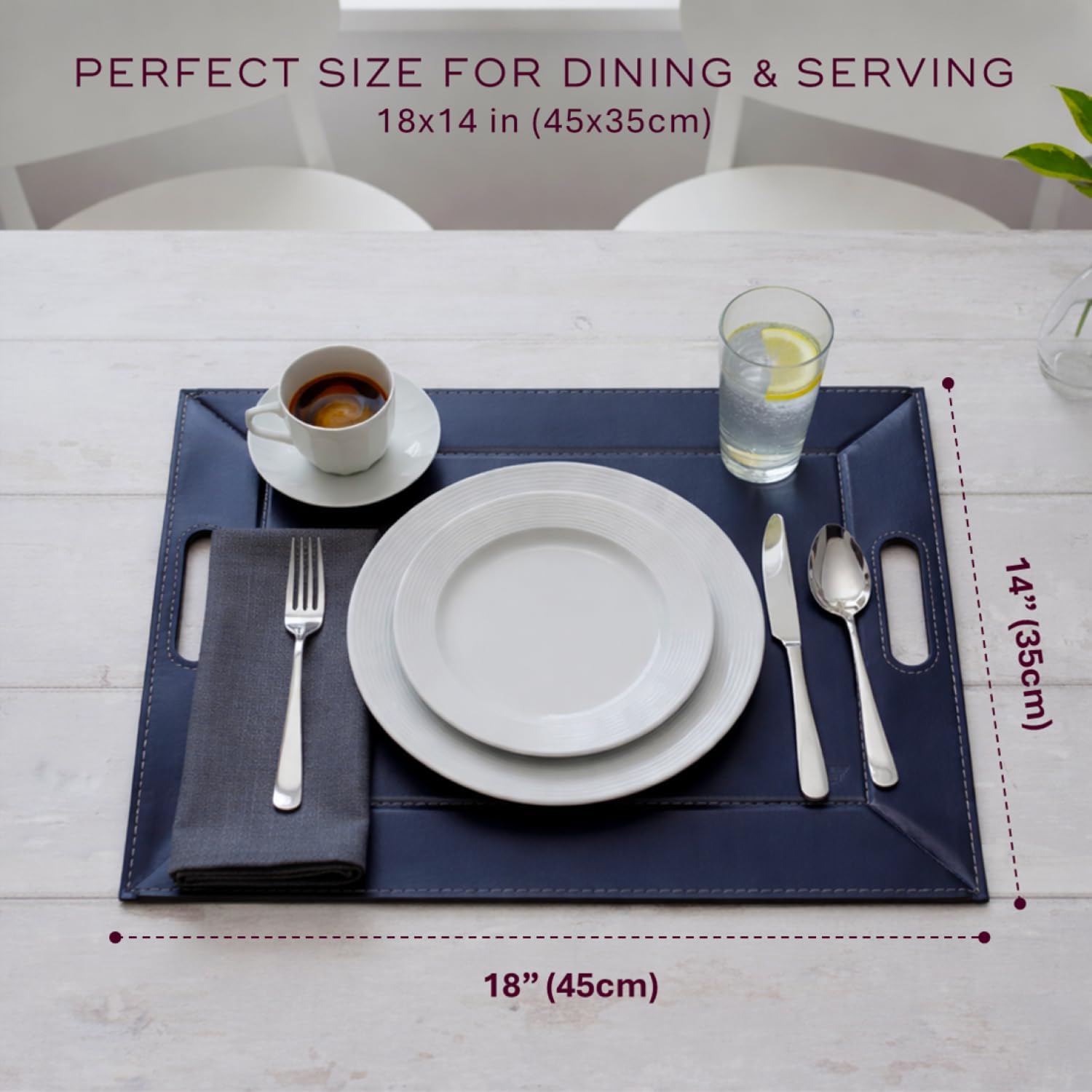 PLACEsMAT 2-in-1 Faux Leather Placemat & Serving Tray / Blue & Taupe / Set of 4
