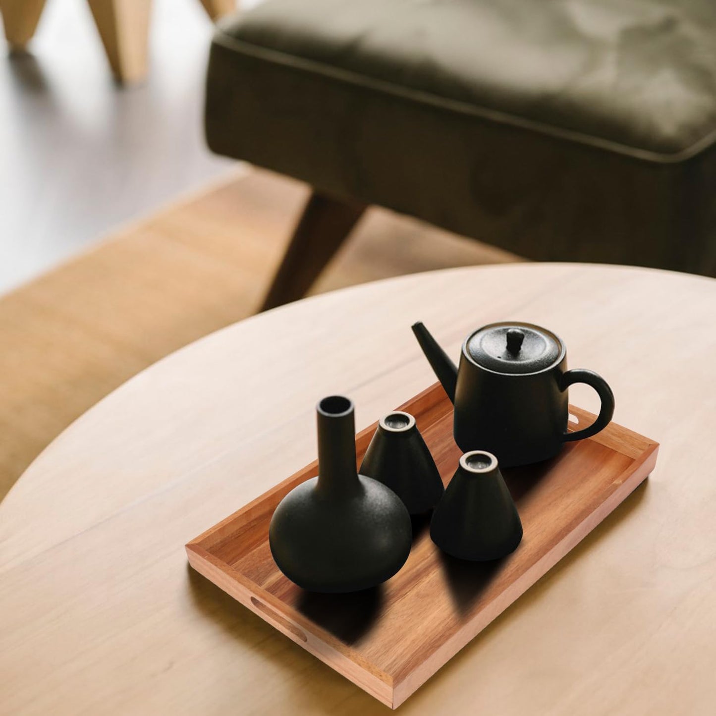 Acacia Wood Serving Tray / 17 x 11.5 / Set of 2