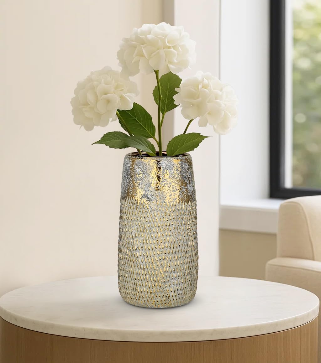 10.2" Ceramic Flower Vintage Vase / White&gold