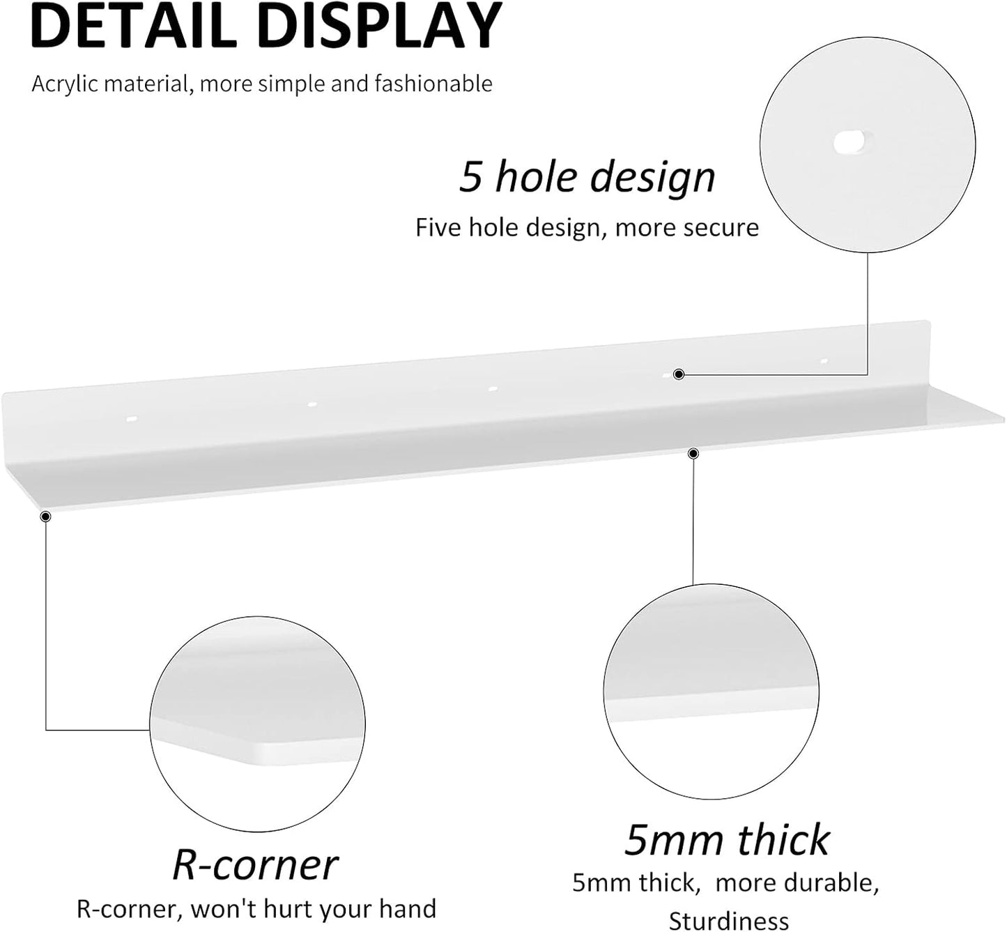 Sezanrpt 36 Inches Acrylic Wall Shelves 2 Pack, Floating Shelf for Wall Mounting, Acrylic Display Ledges for Funko Pop