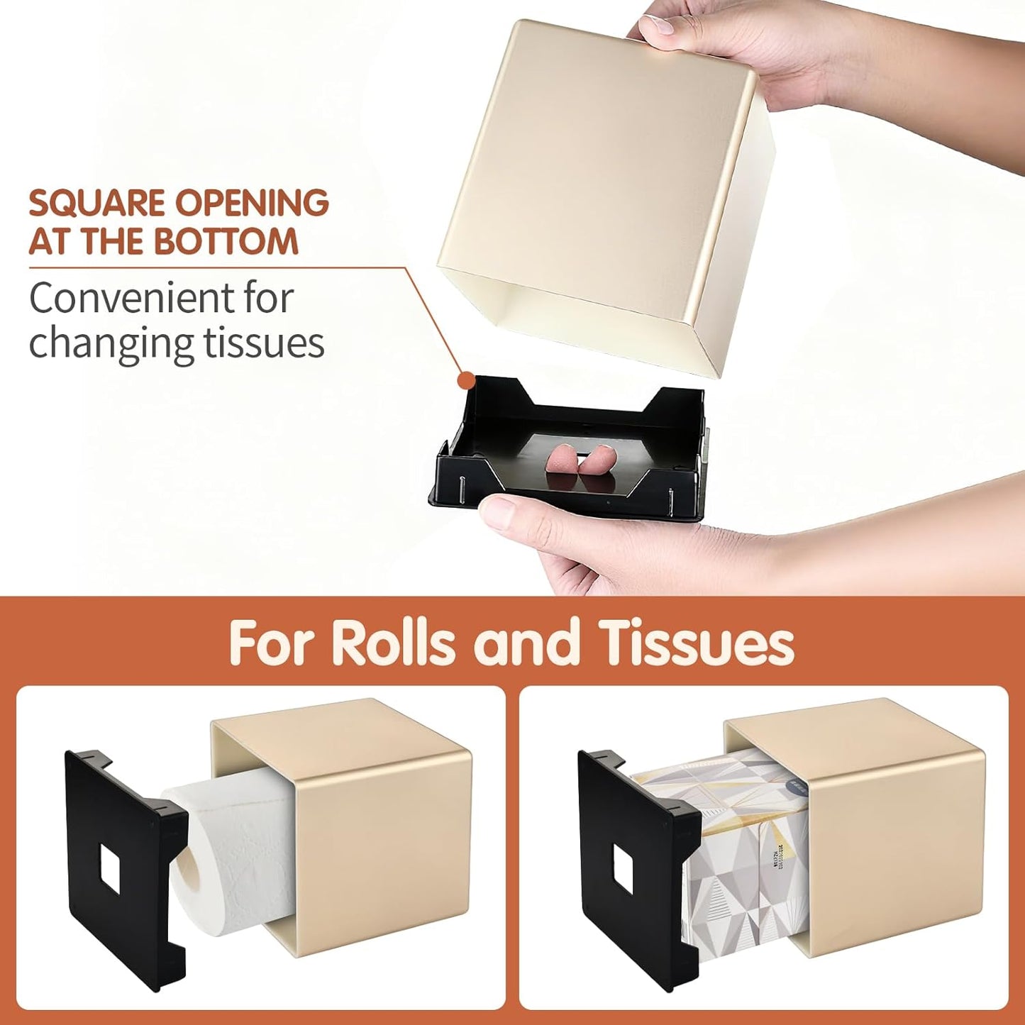 Decorative Modern Square Facial Storage Tissue Box Holder / Champagne Gold