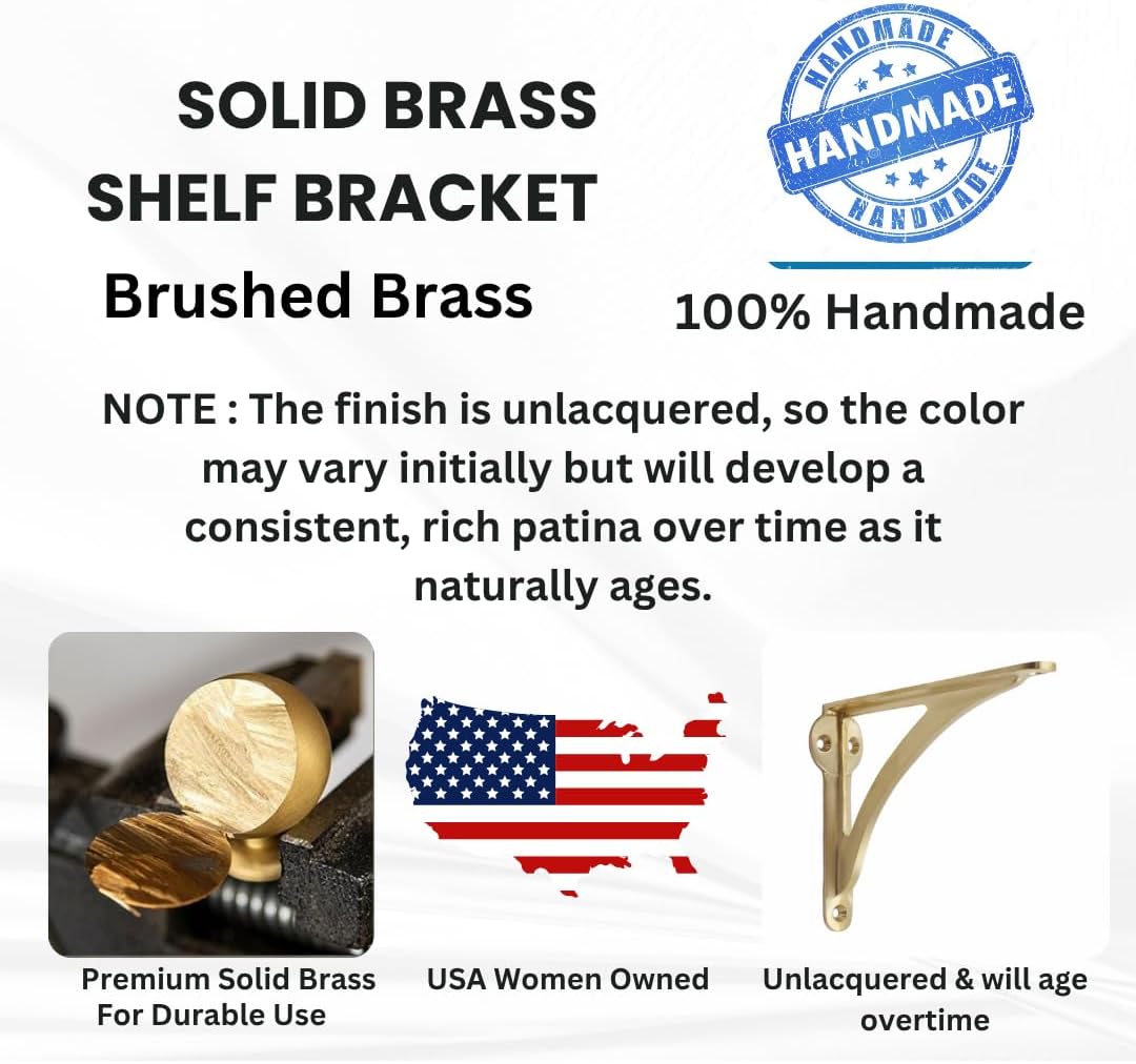 Heavy Duty and Antique Shelf Bracket for Shelving Modern L Shaped / Brass Brushed / 4.5 Inches