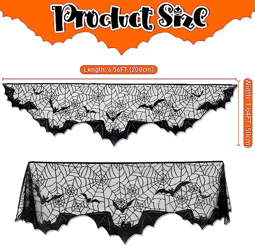 AerWo Halloween Decorations Indoor Fireplace Mantel Scarf, Black Lace Spiderweb Fireplace Cover for Halloween Mantle Decor Festive Party Supplies,20x79 inches