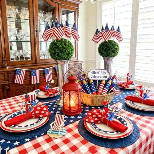 Handmade Independence Day Flower Napkin Rings Set of 12, Rustic Napkin Ring