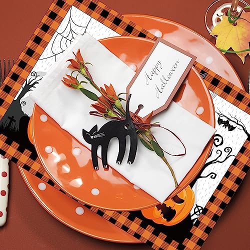 Honoson 100 Pcs Halloween Placemats Pumpkin Ghost Buffalo Plaid Paper 14x10