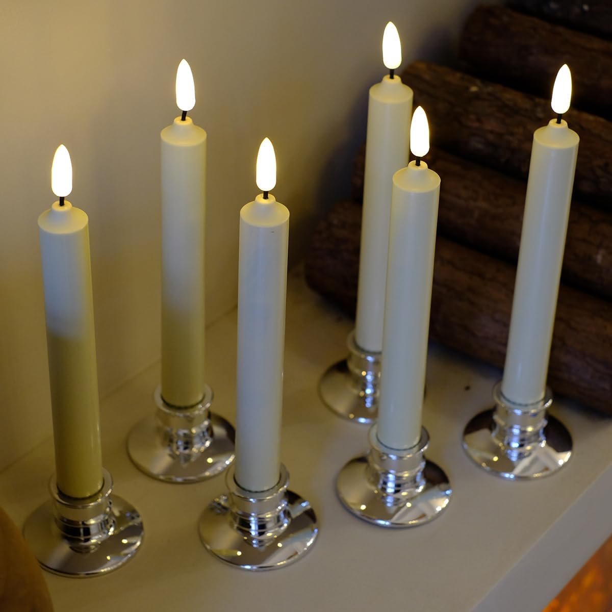 6PACK Flameless Battery Powered 8'' Ivory Taper Windows Candles, Include 12 AA Batteries, with Remote and Timer, with