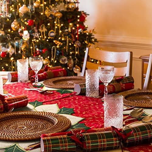 Christmas Green Poinsettia Placemat Set of 6, 14 Inch Embroidered Table Mat