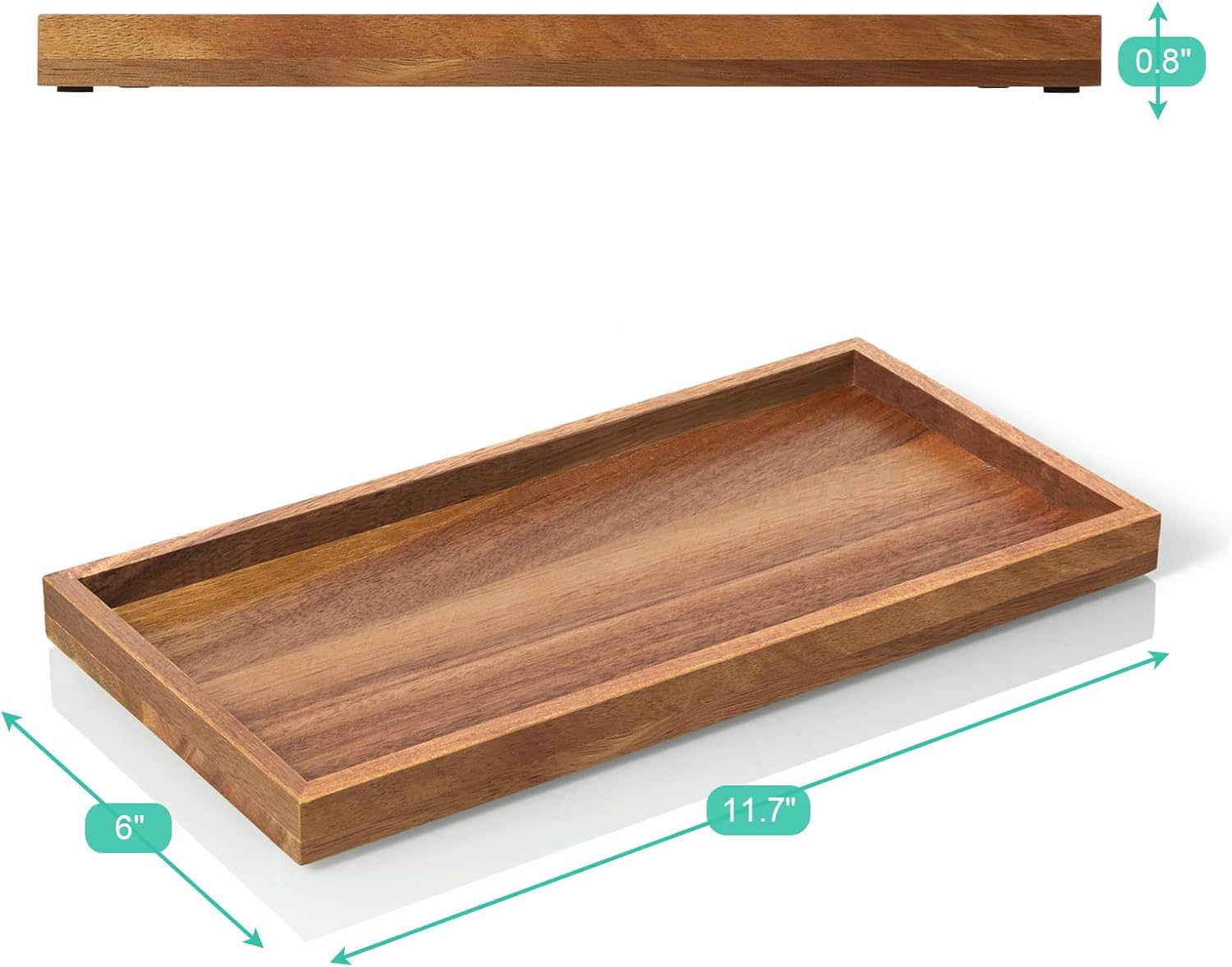 Wood Decorative Tray for Toilet Tank Makeup Perfume Jewelry / 6 x 0.8 x 11.7 / Acacia